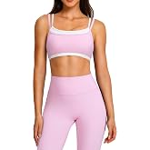 OMKAGI Layered Womens Workout Sets Strappy Sports Bra Leggings Gym Outfits | Hidden Scrunch Butt Leggings Matching Workout Sets with Pockets, Sexy Low Back Sports Bra, Stretchy, Elastane Pilates Outfits