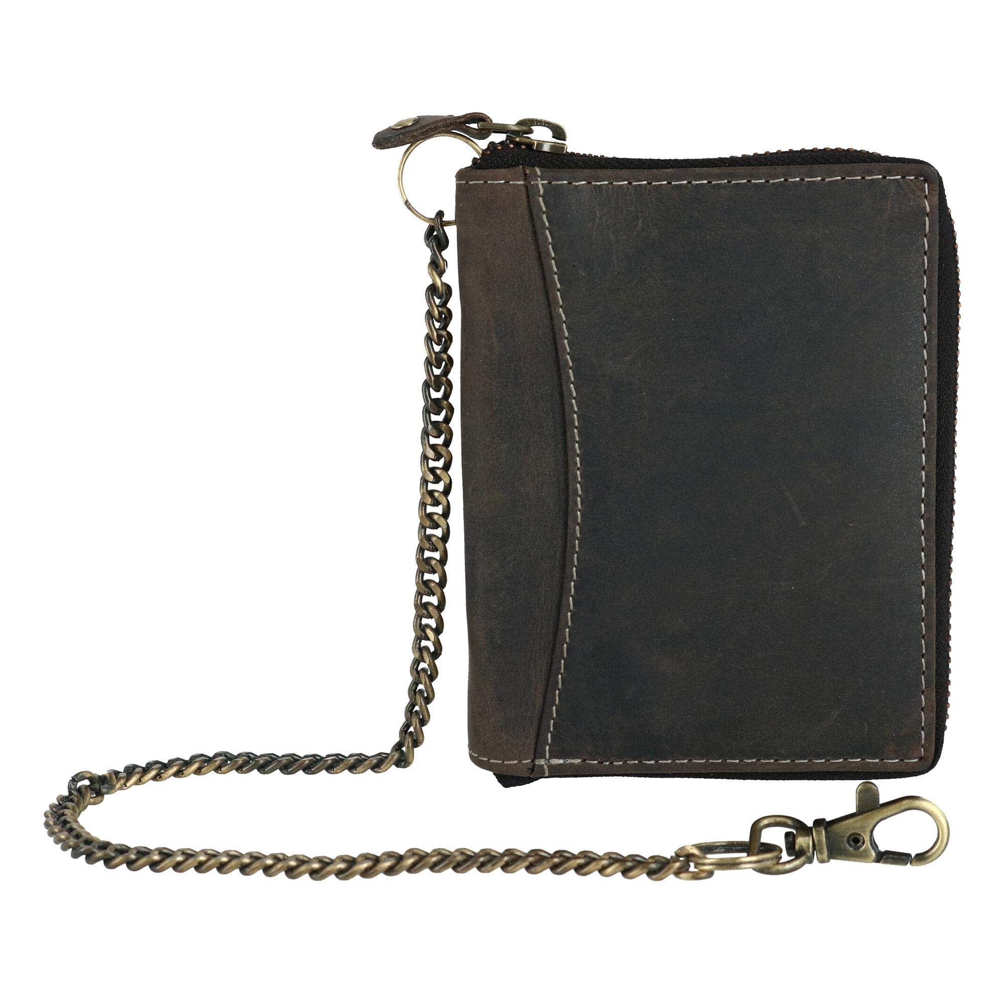 CTM Men's Hunter Leather Zip-Around Bifold Chain Wallet, Black