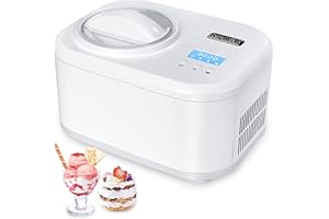 KUMIO 1.2-Quart Automatic Ice Cream Maker with Compressor, No Pre-freezing, 4 Modes Frozen Yogurt Machine with LCD Display & 