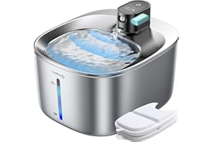 FEELNEEDY Wireless Cat Water Fountain Stainless Steel with Sensor, 4000mAh Battery Operated, 4L/135fl oz Pet Water Fountain for Cats Dogs, Ultra Quiet Cat Drinking Fountain with 2 Filters (YPD-C004S)