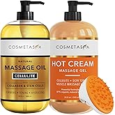 Cellulite Massage Oil, Gel & Mitt - Natural Hot Cream Massage Gel, Oil & Massager - Firm, Tone, Tighten & Moisturize Skin. Soothes Muscles (16.9 oz)