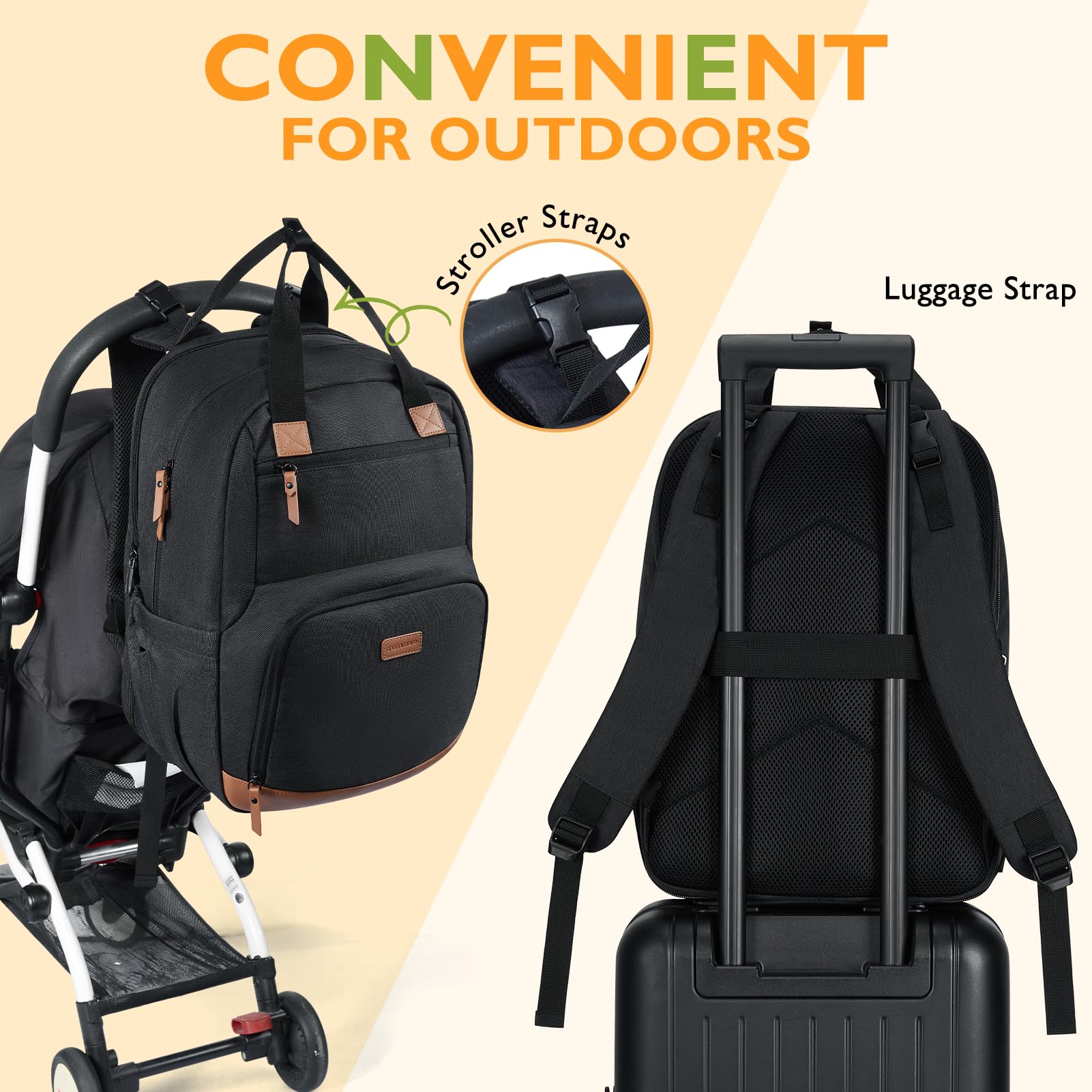 mommore Diaper Bag Backpack with Changing Station Large Travel Diaper Bags Unisex Baby Bag with Changing Pad, Stroller Straps