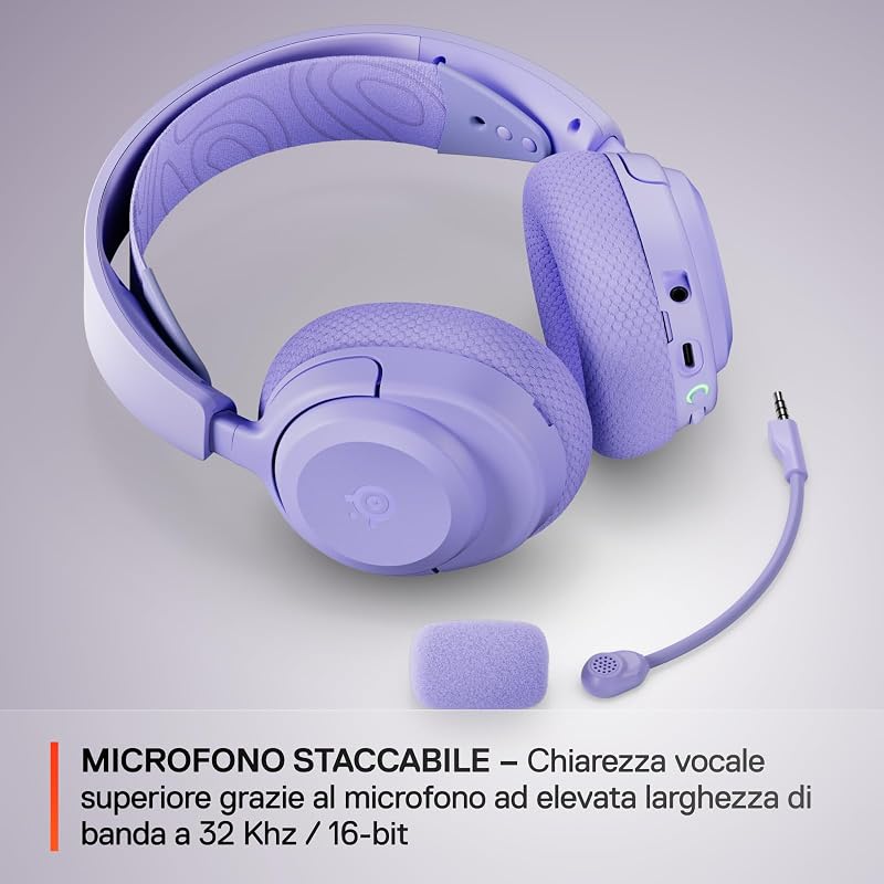 Arctis Nova 3P - Cuffie da gioco multipiattaforma wireless - Controllo via app - Batteria 40h - Driver magnetici al neodimio - 2,4GHz/BT - Mic staccabile - PS5, PS4, PC, Switch - Lavanda