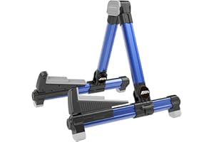 AROMA Guitar Stand - Foldable Aluminum Floor Stand Adjustable for All Types of Guitars, Basses, Ukuleles and Violins, Banjo Easy to Carry Steady Stand Safe Protection (Blue)