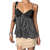 Verdusa Women's Polka Dots Lace Cami Top Vintage V Neck Flowy Going Out Babydoll Tops