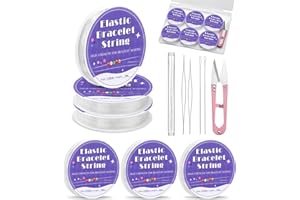 UOOU 6 Size Elastic String for Bracelets, 0.4mm,0.5mm,0.6mm,0.7mm,0.8mm,1mm Clear Stretchy Bracelet String with Beading Needles, Friendship Bracelet String for Jewelry Making Supplies