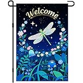 IVN Spring Summer Welcome Garden Flag 12x18 Inch Double Sided Yard Flags Dragonfly Night Sky Wildflowers Outdoor for Outside Home Front Door Lawn Porch Patio Welcome Decor