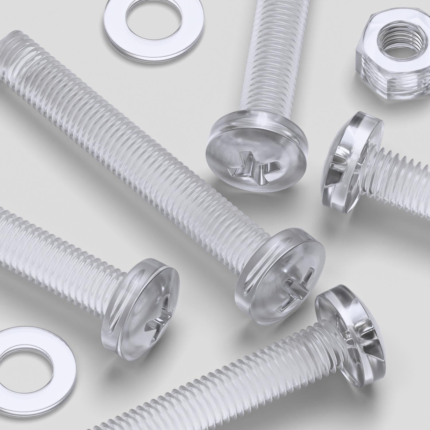 20x Transparent Clear Plastic Acrylic M8 x 60mm Nuts & Bolts -Acrylic Plastic Screws