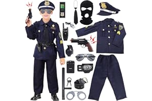 Skirfy 16PCS Halloween Costume for Kids,Police Costume for Kids,Police Officer Costume for boys, Kids Cop Costume Role Kit