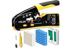 Hiija RJ45 Crimp Tool Kit Pass Through Ethernet Crimper Kit All-in-one Ratcheting Modular Data Cable Crimper Kit