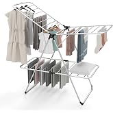 Tangkula Clothes Drying Rack Foldable, 2-Level Heavy-Duty Aluminum Laundry Drying Rack Collapsible with Height-Adjustable Wings, Space-Saving Freestanding Airer Clothing Dryer Stand for Indoor Outdoor