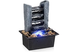 AMOOTEK Tabletop Fountain Indoor Mini Waterfall Fountain Meditation Waterfall with LED Colorful Lights for Modern Home, Office Indoor Spaces Decor, Christmas Decorations 6.3" L x 5.12" W x 8.66" H