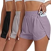 Coume 3 Pack Women's Running Shorts with Pockets Quick Dry Elastic Waist Athletic Workout Gym 1.75" Shorts with Liner