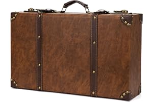 feilario Vintage Leather Storage Trunk Small Portable Decorative Luggage Suitcase Movie Prop Luggage- 2 Size Option, Brown (Brown, L)