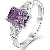 Vesitim Emerald Cut Engagement Ring Sterling Silver Celtic Knot Ring Solitaire Wedding Band Birthstone Jewelry Size 5-10