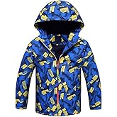 ACESTAR Boys Girls Waterproof Rain Jacket Hooded Fleece Lined Light Windbreaker Outdoor Raincoats for Kids