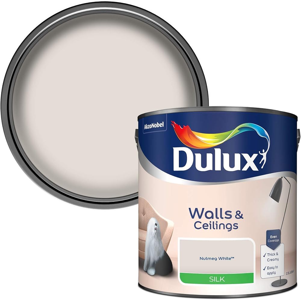 Dulux Silk Emulsion Paint for Walls and Ceilings Nutmeg White 2.5L