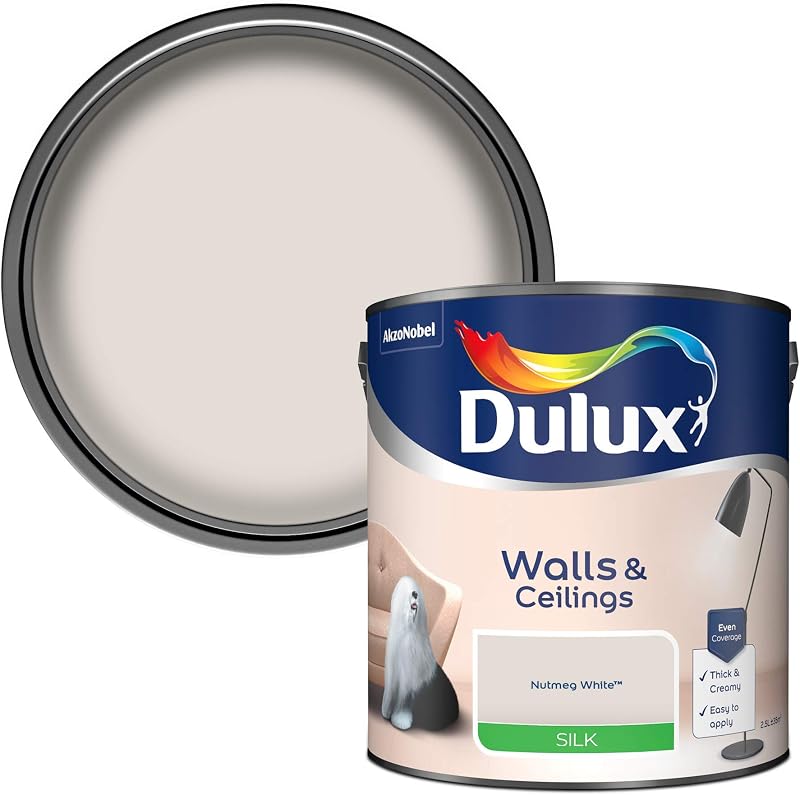 Dulux Silk Emulsion Paint for Walls and Ceilings Nutmeg White 2.5L