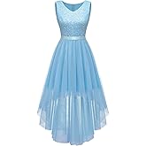 BeryLove Sequin Wedding Guest Formal Cocktail Dresses Prom Party Lace High Low Bridesmaid Elegant Dress