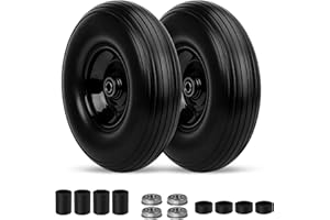 Upgrade 13Inch Wheelbarrow Tires 4.00-6 Flat Free Tire And Wheel with 5/8" & 3/4" Bearings, 1.77"-5.75" Center Hub for Wheelbarrows Garden Wagon Cart Wheel Replacement by NISHCON, 2Pack