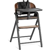 Evolur Step and Savor Convertible Wooden Baby High Chair-Walnut Gray | Beech Wood Seat, 5-Position Height Adjust, Double Dishwasher-Safe Trays, Tool-Free Conversion, 6 Months to Adult
