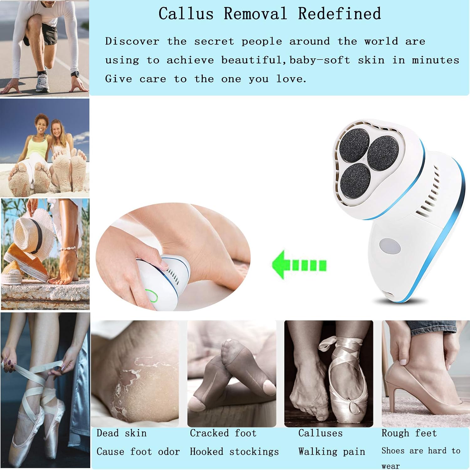 Electric Foot Callus Remover kit-Electric Foot File Pedicure Tools Built-in Vacuum,Electric vacum Foot Grinder,Professional Pedicure Tools Feet Care for Dead Hard Cracked Dry Skin (Blue) - Image 3