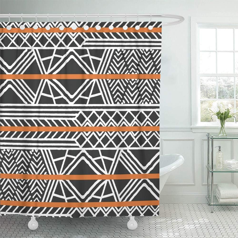 Shower Curtain Set Waterproof Adjustable Polyester Fabric Tribal Ethnic Colorful Bohemian Pattern Geometric African Mud 48 x 72 Inches Set with Hooks for Bathroom