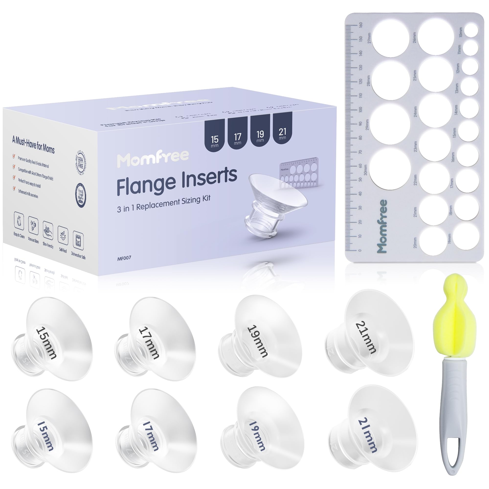 Photo 1 of 8PCS Flange Sizing Kit 15/17/19/21mm for 24mm Flanges/Shield, Soft Silicone Flange Insert Compatible Momcozy/Spectra/Medela Breast Pump, Breast Pump Essential kit(with Nipple Rulers and Storage Bag)