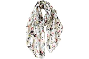 GERINLY Scarfs for Women Lightweight Floral Birds Print Cotton Scarves and Wraps for Spring Shawl