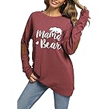 Selowin Women's Casual Mama Bear Printed T-Shirt Elbow Patchwork Crewneck Blouse Tops