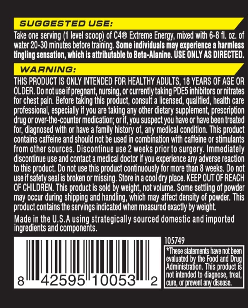 Cellucor C4 Extreme Energy Pre Workout Powder Energy Drink with Caffeine, Creatine, Nitric Oxide & Beta Alanine, Strawberry Kiwi, 30 Servings: Grocery & Gourmet Food