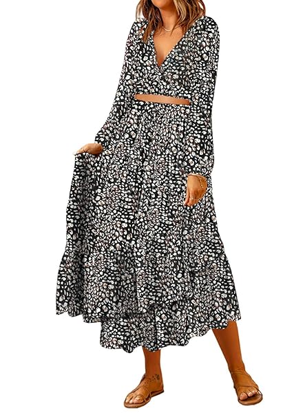 DOKOTOO SUMMER DRESSES FOR WOMEN 2023 CHIFFON 2 PIECE OUTFITS DEEP V NECK SEXY BOHO DRESS RUFFLE LONG LANTERN SLEEVES MAXI DRESS TIE WAIST FLOWY WEDDING GUEST DRESSES LARGE BLACK