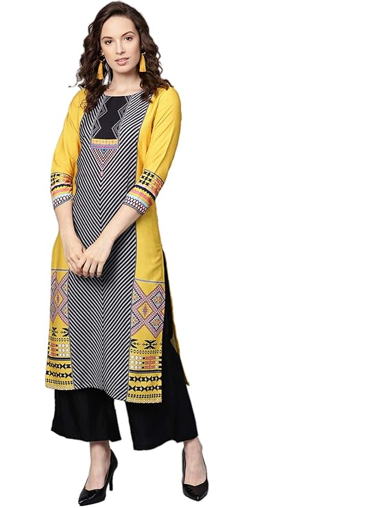 Crepe Printed Kurti(VPK1760_Yellow_Free Size)