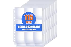 KKEETUR 115 Pack 9 Pocket Card Sleeves Binder Sheets, Trading Card Sleeves for 3 Ring Binder, Holds 2070 Cards, Card Holder Binder Pages Protectors Fit for MTG, TCG, Baseball, Football, Game, Business Cards