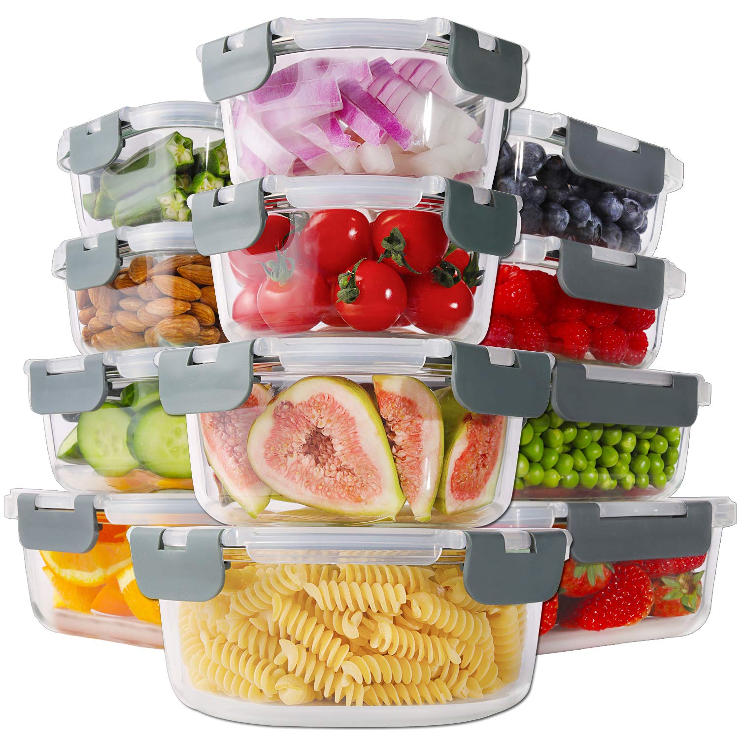 HOMBERKING 24pc Borosilicate Glass Food Storage Containers with Lids, Glass Meal Prep Containers with Leak Proof Snap Lock Lids, Airtight Bento Lunch Boxes, Kitchen Storage (12 lids & 12 Containers) Image HOMBERKING 24pc Borosilicate Glass Food Storage Containers with Lids, Glass Meal Prep Containers with Leak Proof Snap Lock Lids, Airtight Bento Lunch Boxes, Kitchen Storage (12 lids & 12 Containers) Image