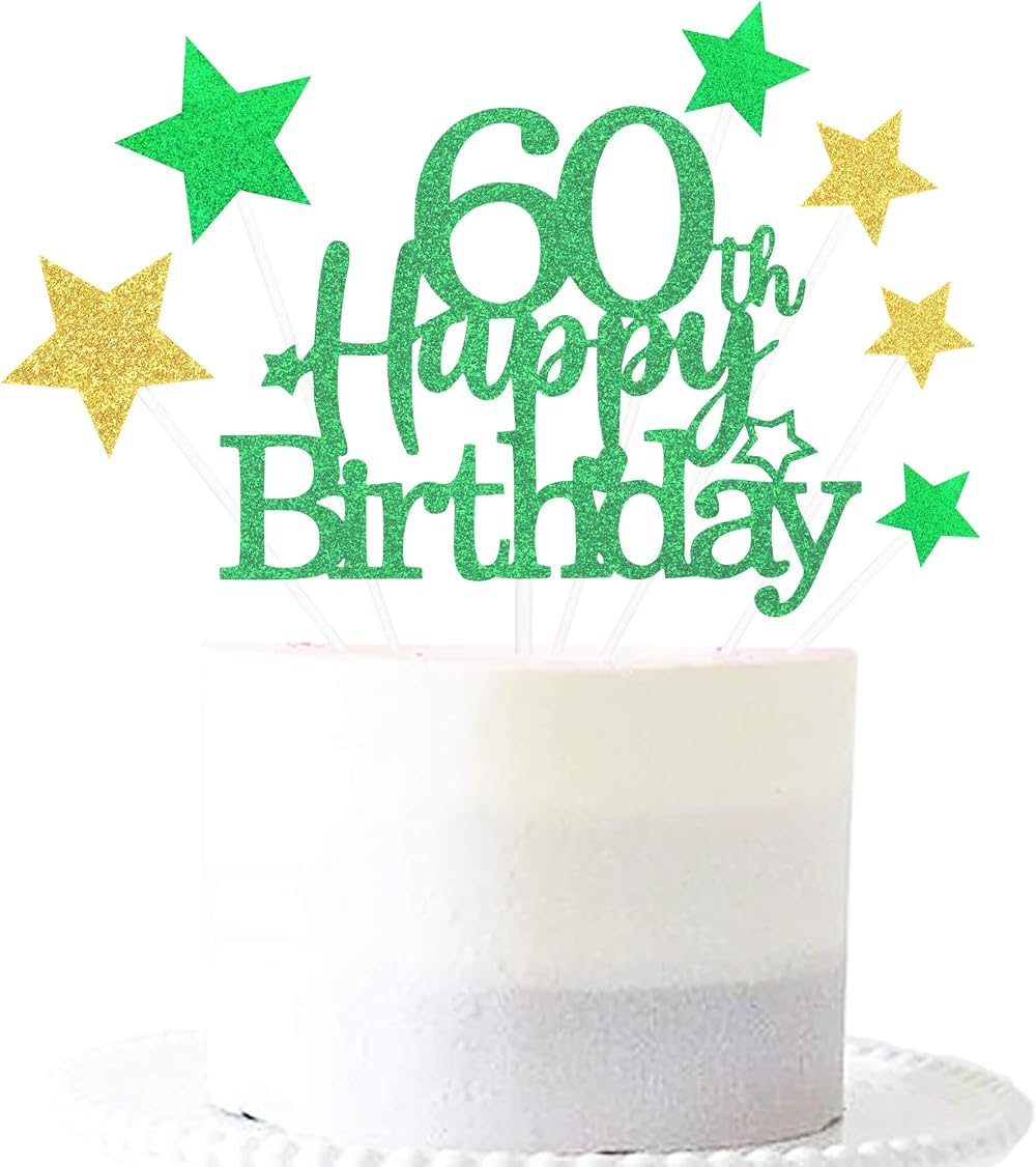 Pargleev Glittery 60th Birthday Cake Topper Green Gold Party Decorations