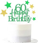 Pargleev Glittery 60th Birthday Cake Topper Green Gold Party Decorations