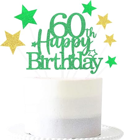 Pargleev Glittery 60th Birthday Cake Topper Green Gold Party Decorations