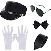 HOVEOX 5 Pieces Chauffeur Costume Chauffeur Hat Glasses Gloves Bow Tie for Halloween Cosplay