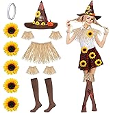 Berlune 22 Pcs Scarecrow Costume Set Adult Wizard Scarecrow Costume with Hat Straw Kit for Women Men Halloween Harvest Cosplay Dress up Party Accessories
