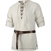 Lainvenor Mens Long Sleeve Cotton Lace up Shirts for Renaissance Pirate Viking Medieval Cosplay Costume Without Belt