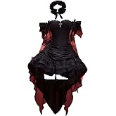 MEOWCOS Gothic Dress Halloween Corset Aline Dress Lace-up Top and Layered Skirt with Hairband and Choker