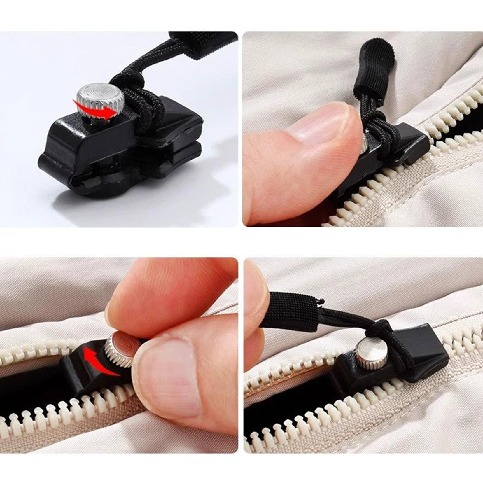 6PCS Zipper Repair Kit, 3 Sizes Instant Zip Fixer, Zip Repair Set, Zipper Pull Replacement, Universal Zipper Pull Accessories, for Luggage, Backpacks, Jackets, Jeans, No Tools Needed (2.2CM)