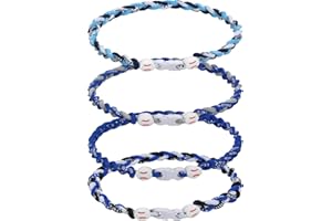 JEANUE 4 Pieces Baseball Necklaces for Boys,Three Braided Rope Tornado Sports Titanium Necklaces,Baseball Accessories Drip