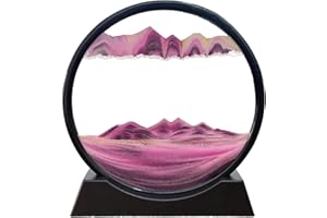 SOFLIY 3D Dynamic Sand Art Liquid Motion, Moving Sand Art Picture Round Glass 3D Deep Sea Sandscape in Motion Display Flowing Sand Frame Relaxing Desktop Home Office Work Decor (12“, Pink)
