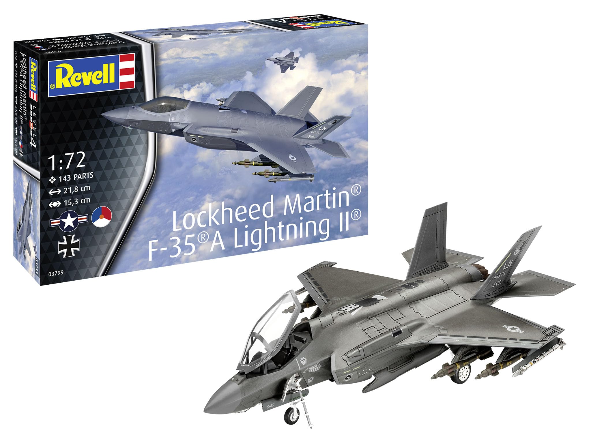 Revell 03799 Lockheed Martin F-35A Fighter Aircraft 1:72 Scale Unbuilt/Unpainted Plastic Model Kit