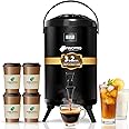 Finopro Insulated Beverage Dispenser - Thermal Hot and Cold Tea Dispenser - Stainless Steel 12L/3.2Gal with Spigot for Hot Coffee & Tea, Cold Milk & Juice - Black