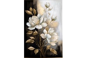 Diamond Painting Kit, White and Gold Floral Design, 16 x 20 Inch