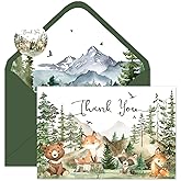 FYSUIMU 50 Pack Woodland Thank You Cards Watercolor Mountain Forest Woodland Animal Greeting Cards with Envelopes Stickers Forest Creature Blank Note Cards for Birthday Baby Shower Party, 4 x 6 Inch