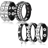 Gjinxi 5PCS Punk Rock Studded Bracelet Spiked Bracelets Black Leather Rivet Spiked Studded Bracelet Adjustable Leather Cuff Gothic Punk Rock Biker Cuff Wrap Bangle Snap Button Metal Bracelets